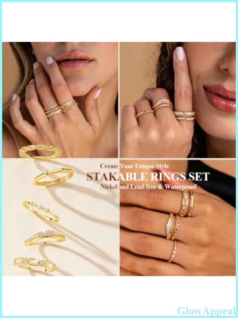 Stackable CZ Rings Set Brass Band Stacking Rings 5 Pieces - Picture 4 of 6